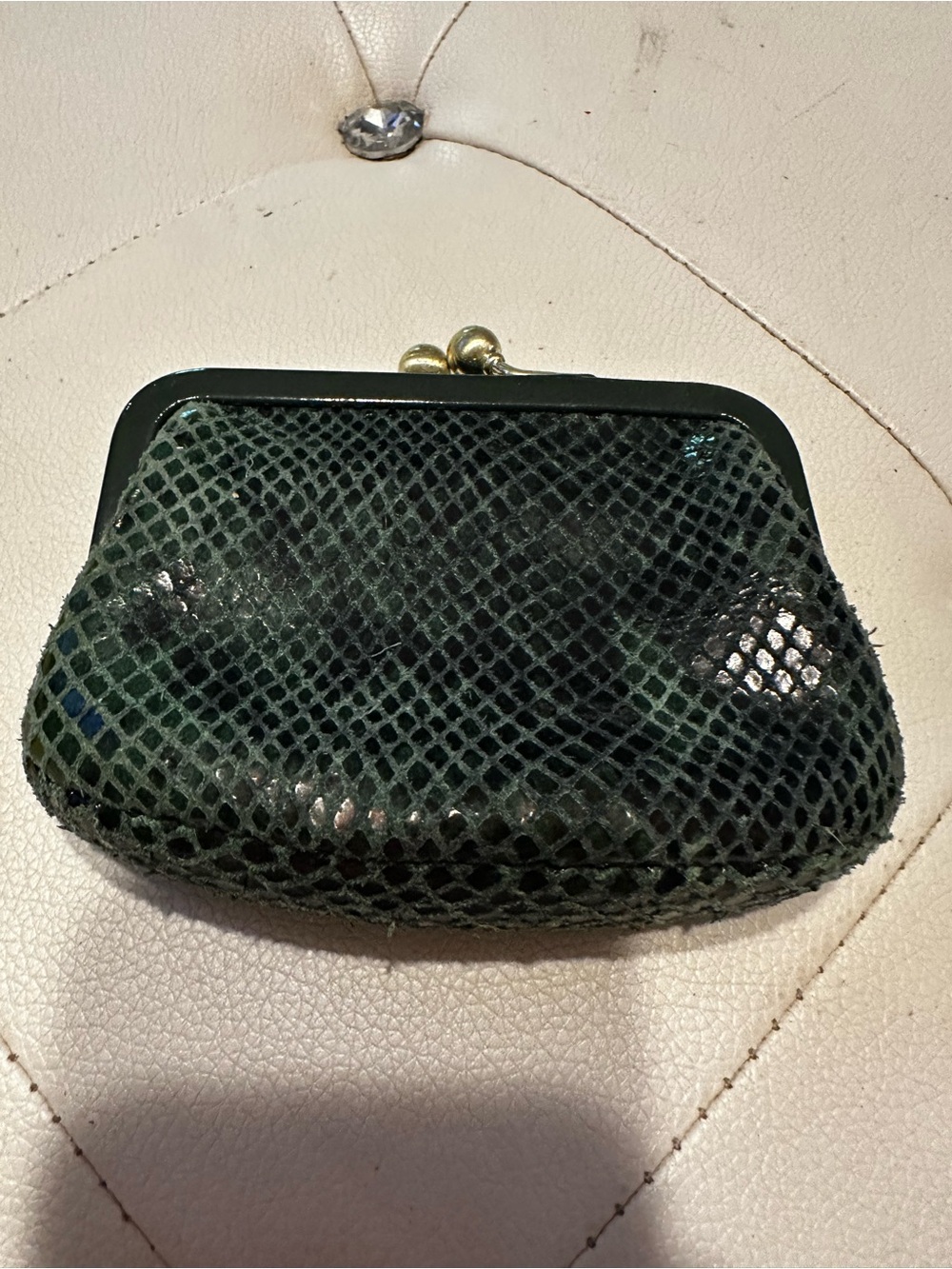 Coach Dark Green Snake-Texture Kiss-Lock Coin Purse - Picture 2 of 4
